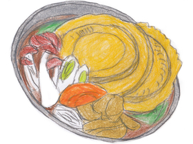 南部せんべいを、汁や具材と煮込んだ「せんべい汁」。