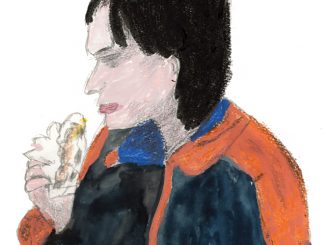 工場を解雇された後、泣きながらワッフルを頬張るロゼッタ（エミリー・デュケンヌ）（絵・筆者）