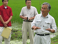 圃場で指導に当たる稲葉光國氏