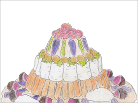 インコの厨房で作り上げられる野菜デコレーションケーキ。