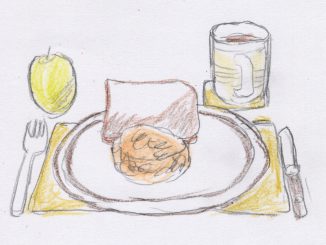 食パンに魚の缶詰、リンゴ、紅茶というメニューがジョン・メイの毎日の夕食である。