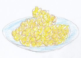 横山家のオリジナル料理であるとうもろこしのかき揚げ。