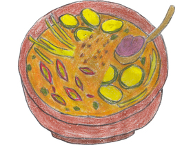 クマンドラ統一のために他の4国の人々を招いたベンジャが、もてなしのために用意したスープ。