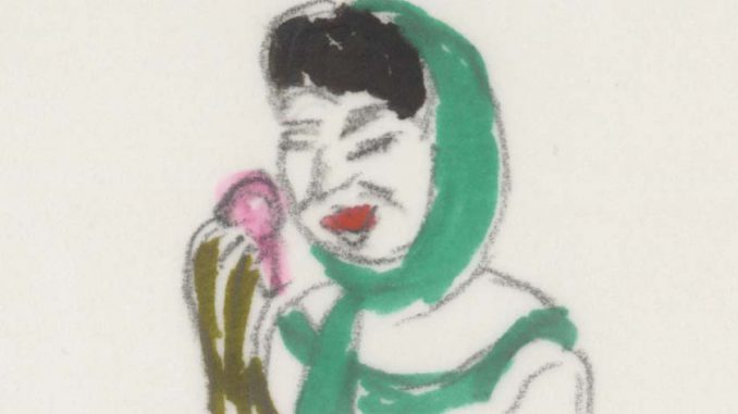 どぎつい色のキノコを食べながら「おいしいわよ～」と笑いかける麻美。