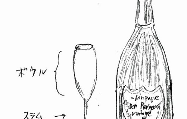 ワイングラスの部位とジェームス・ボンドの好物「ドン・ペリニオン　ヴィンテージ」。